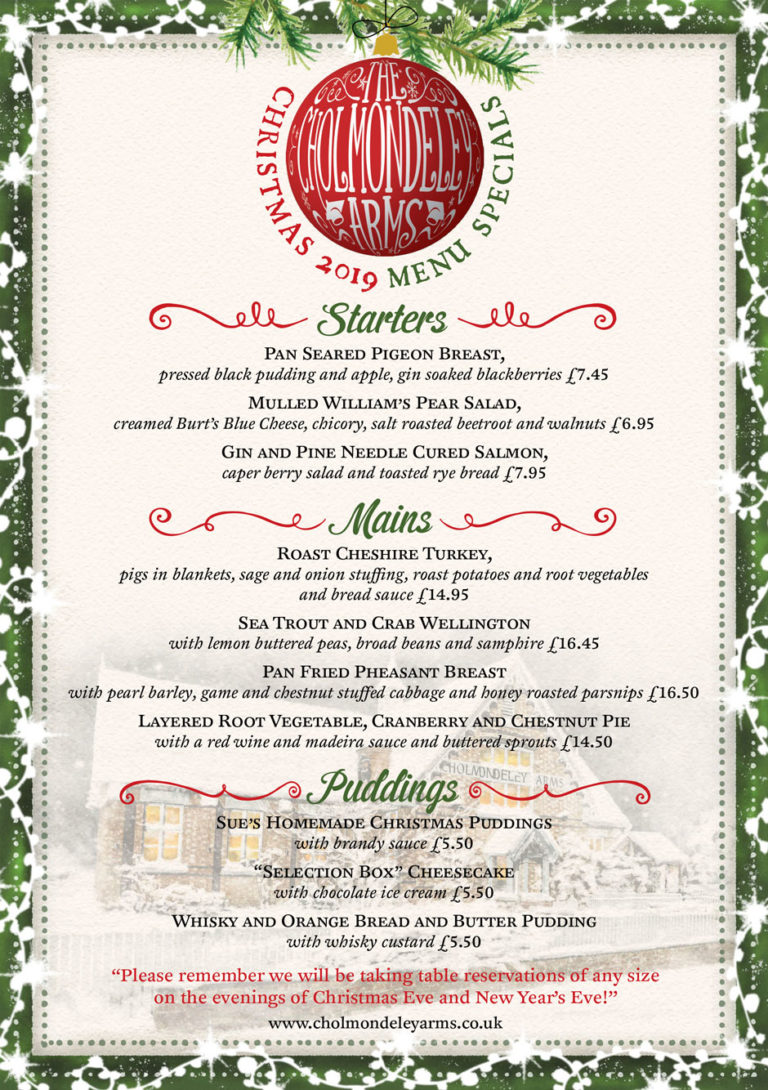 Christmas Menu | Cholmondeley Arms | Cheshire Pub And B & B