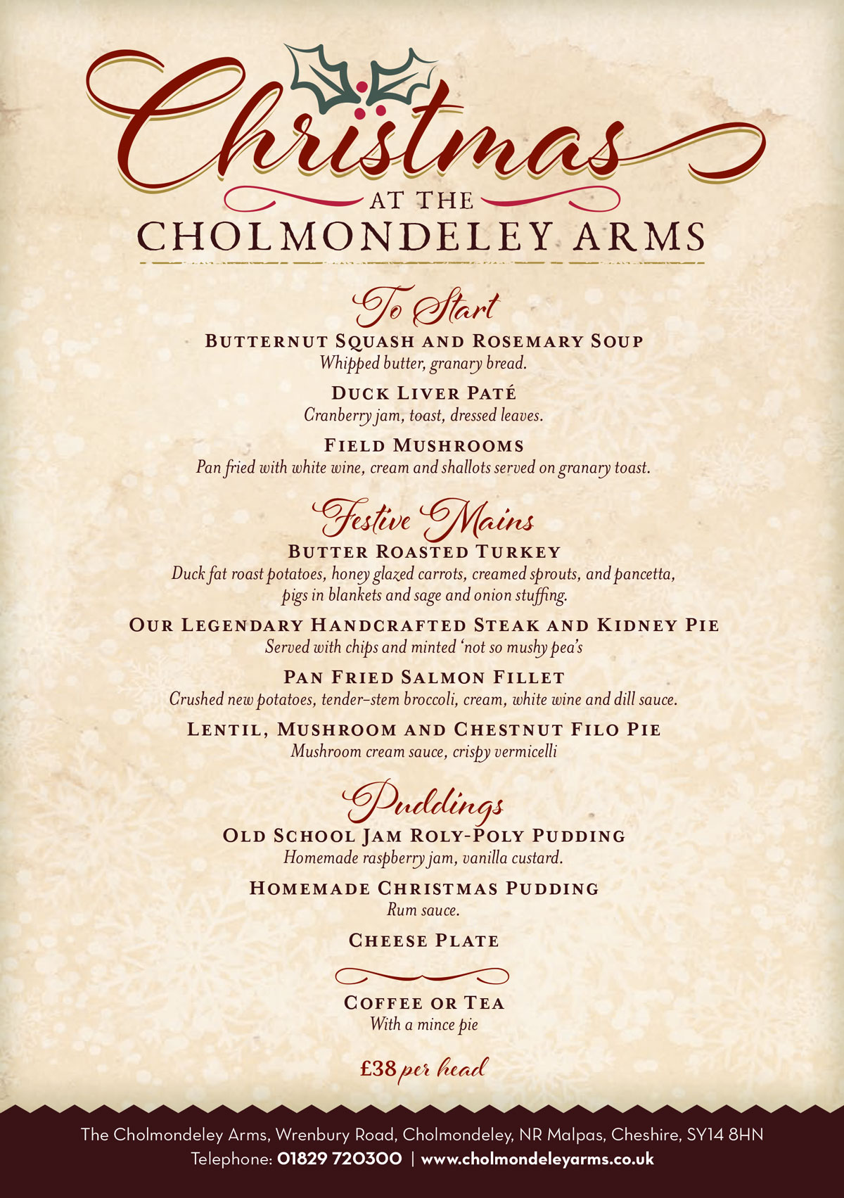 Christmas Party Menu | Cholmondeley Arms | Cheshire Pub and B & B